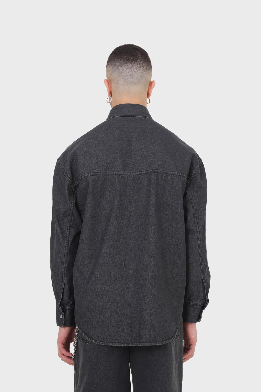 Black denim patch pocket shirt