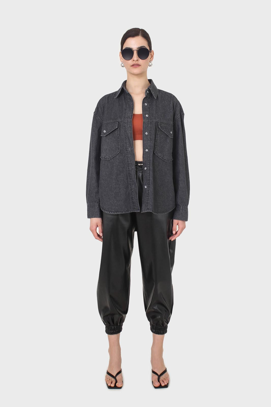 Black denim patch pocket shirt