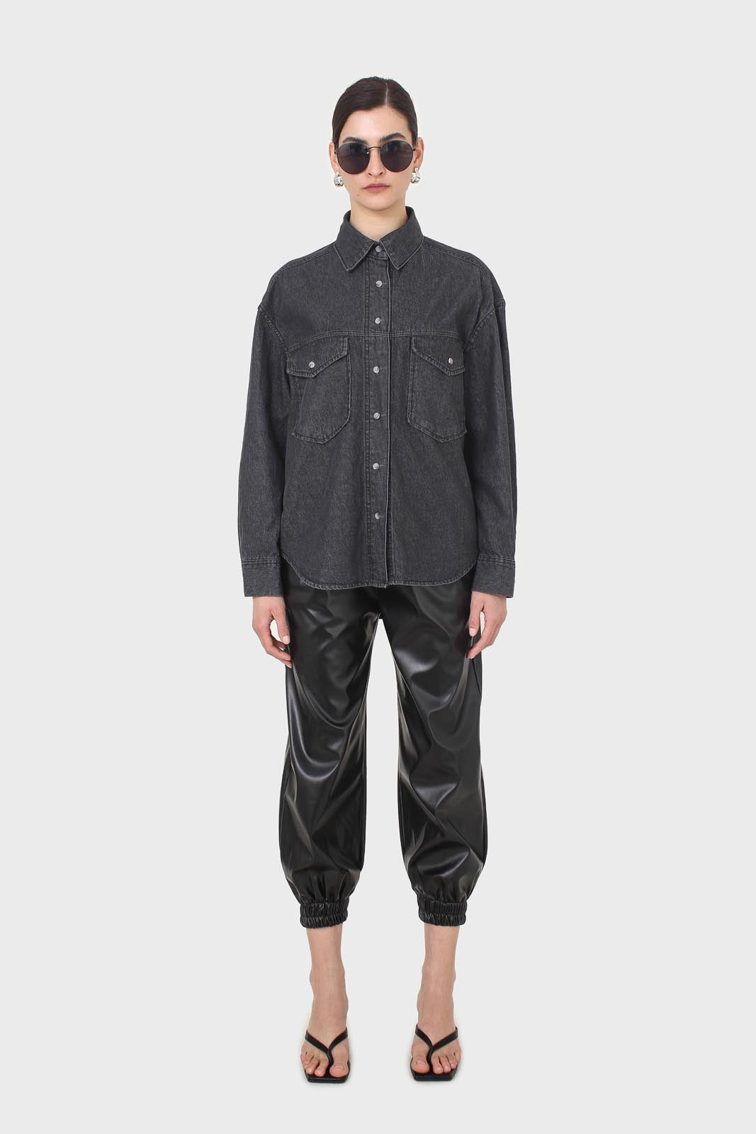 Black denim patch pocket shirt
