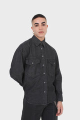 Black denim patch pocket shirt