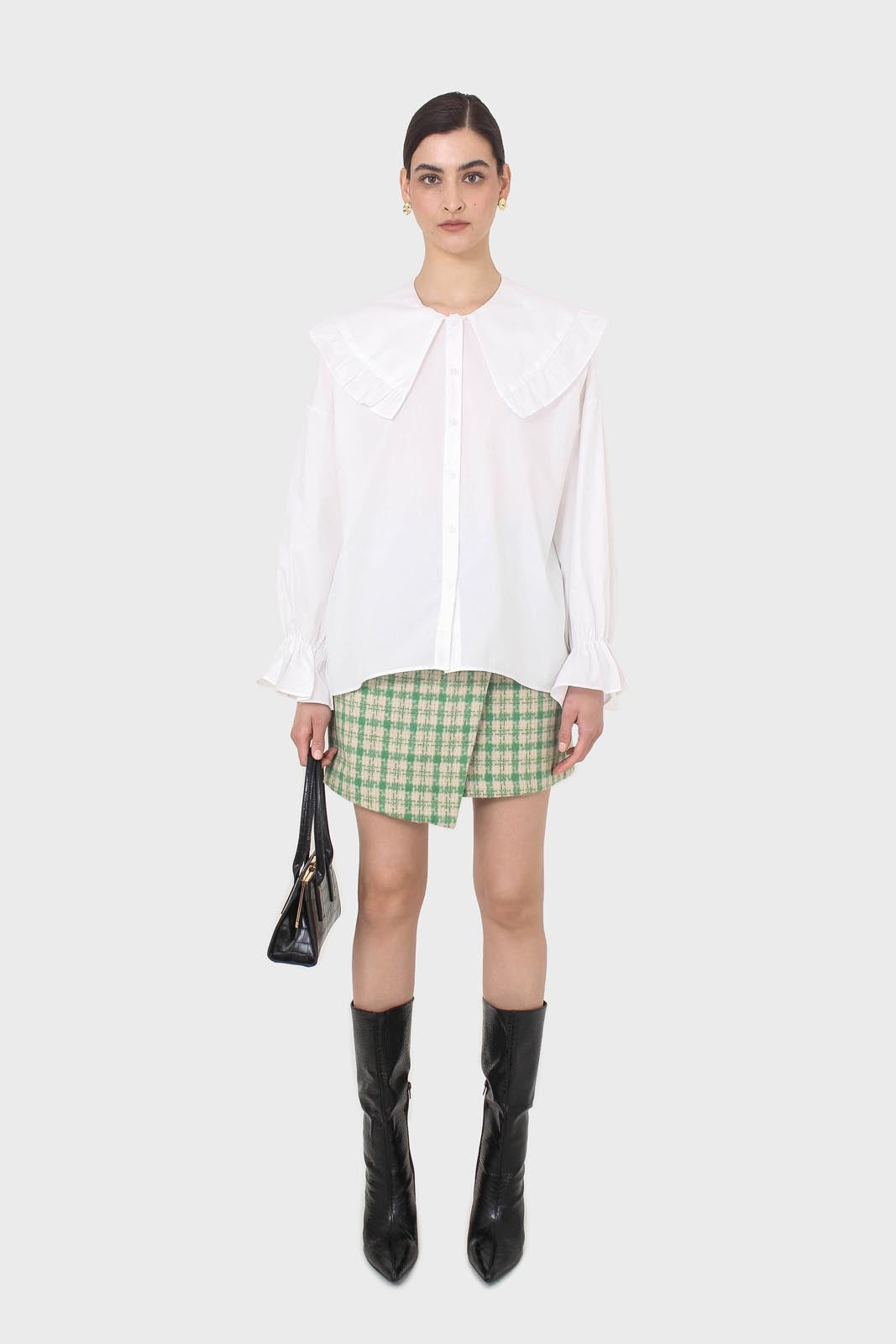 Green checked mini skirt