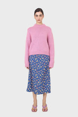 Blue and pink floral print skirt