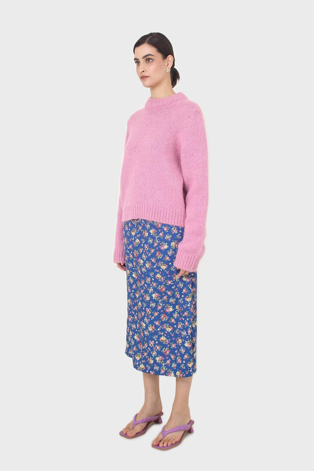 Blue and pink floral print skirt