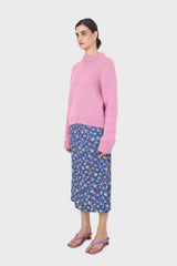 Blue and pink floral print skirt