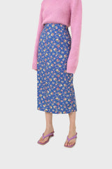 Blue and pink floral print skirt