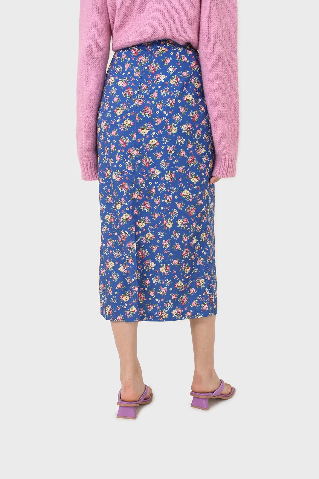 Blue and pink floral print skirt