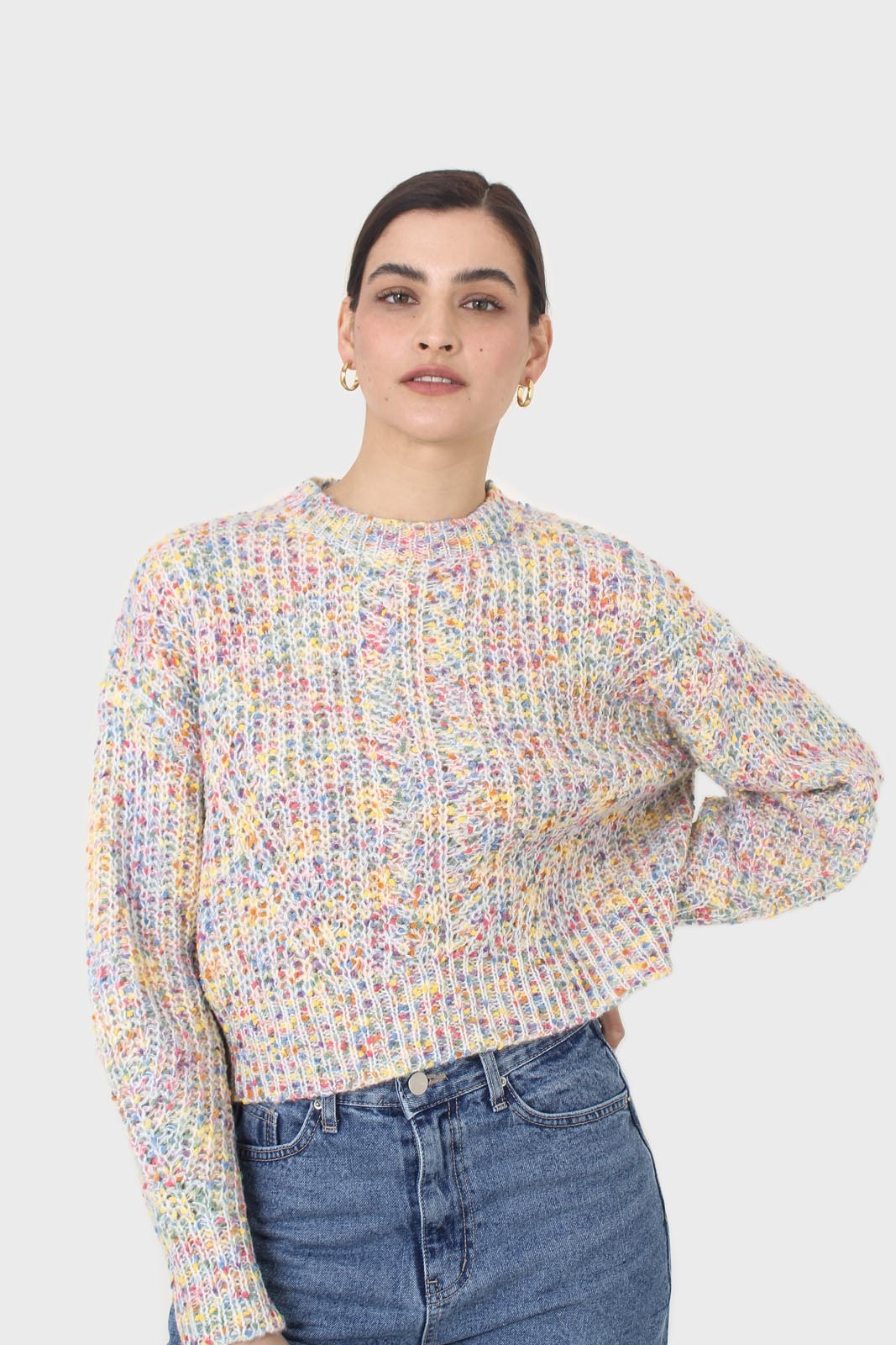 Ivory rainbow fleck cropped jumper