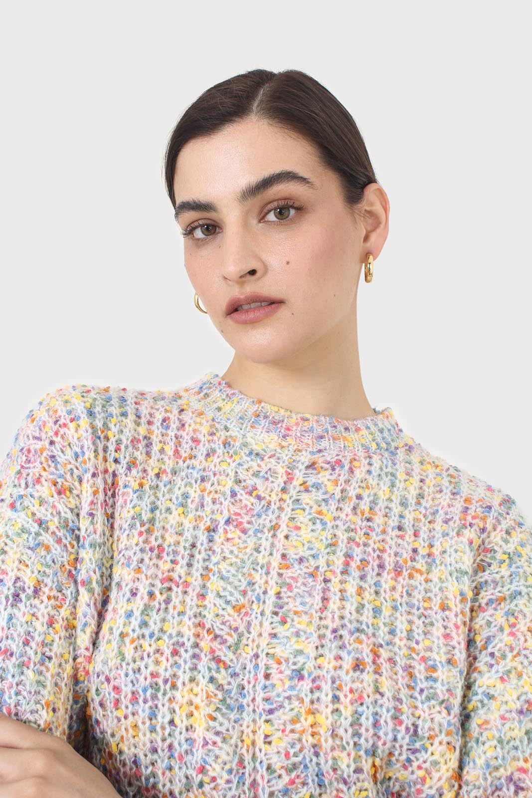 Ivory rainbow fleck cropped jumper