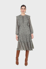 Khaki green floral tie neck dress