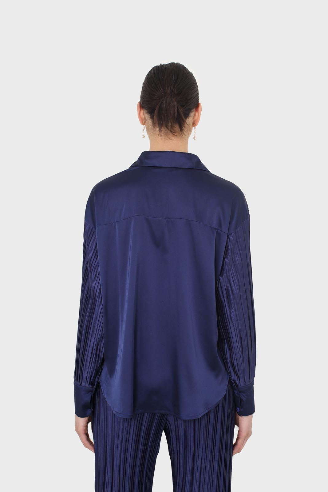 Navy micro pleat top