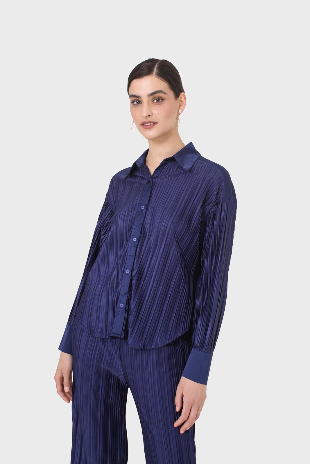 Navy micro pleat top
