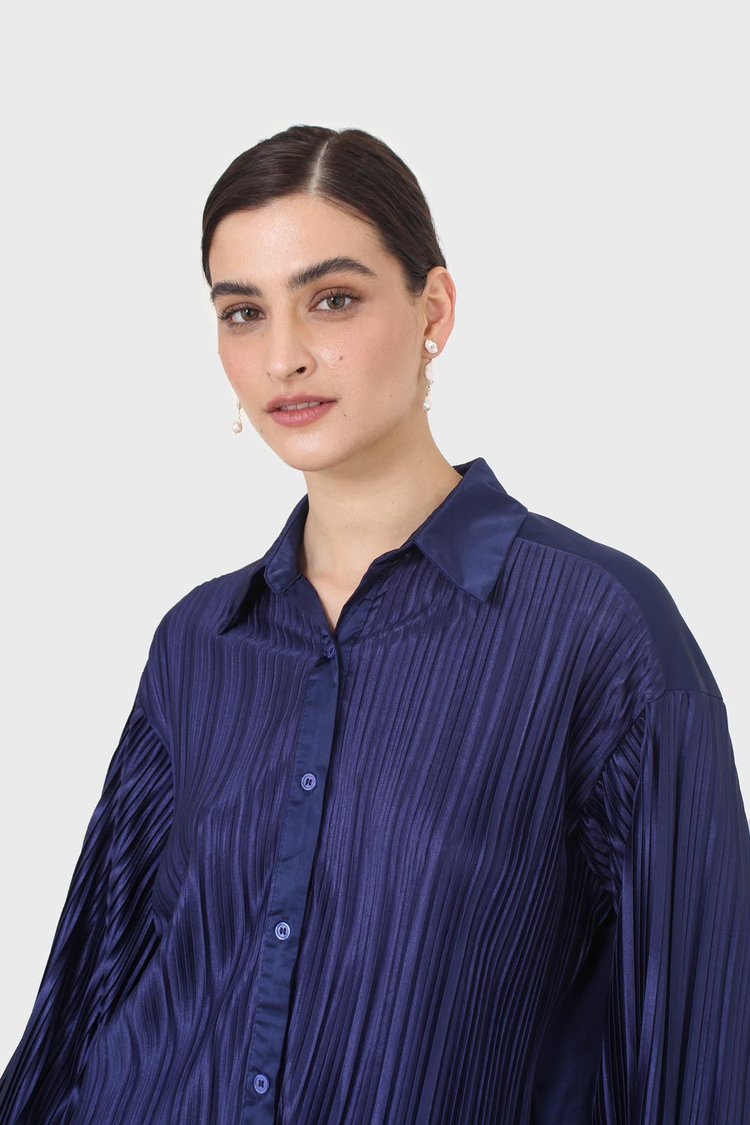 Navy micro pleat top