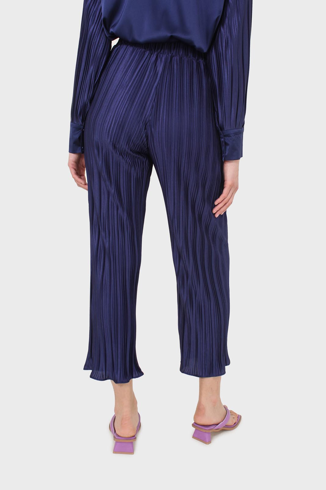 Navy micro pleat trousers