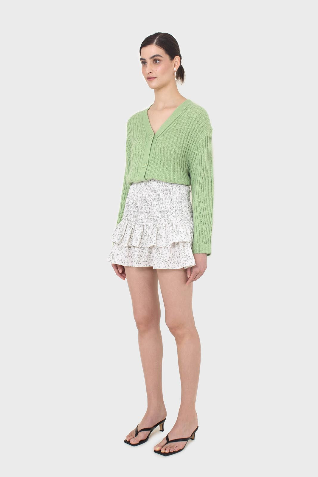 Ivory floral high rise tiered mini skirt