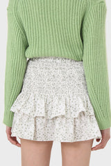 Ivory floral high rise tiered mini skirt