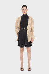 Black silky pleated shorts