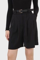 Black silky pleated shorts