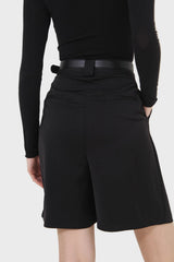 Black silky pleated shorts