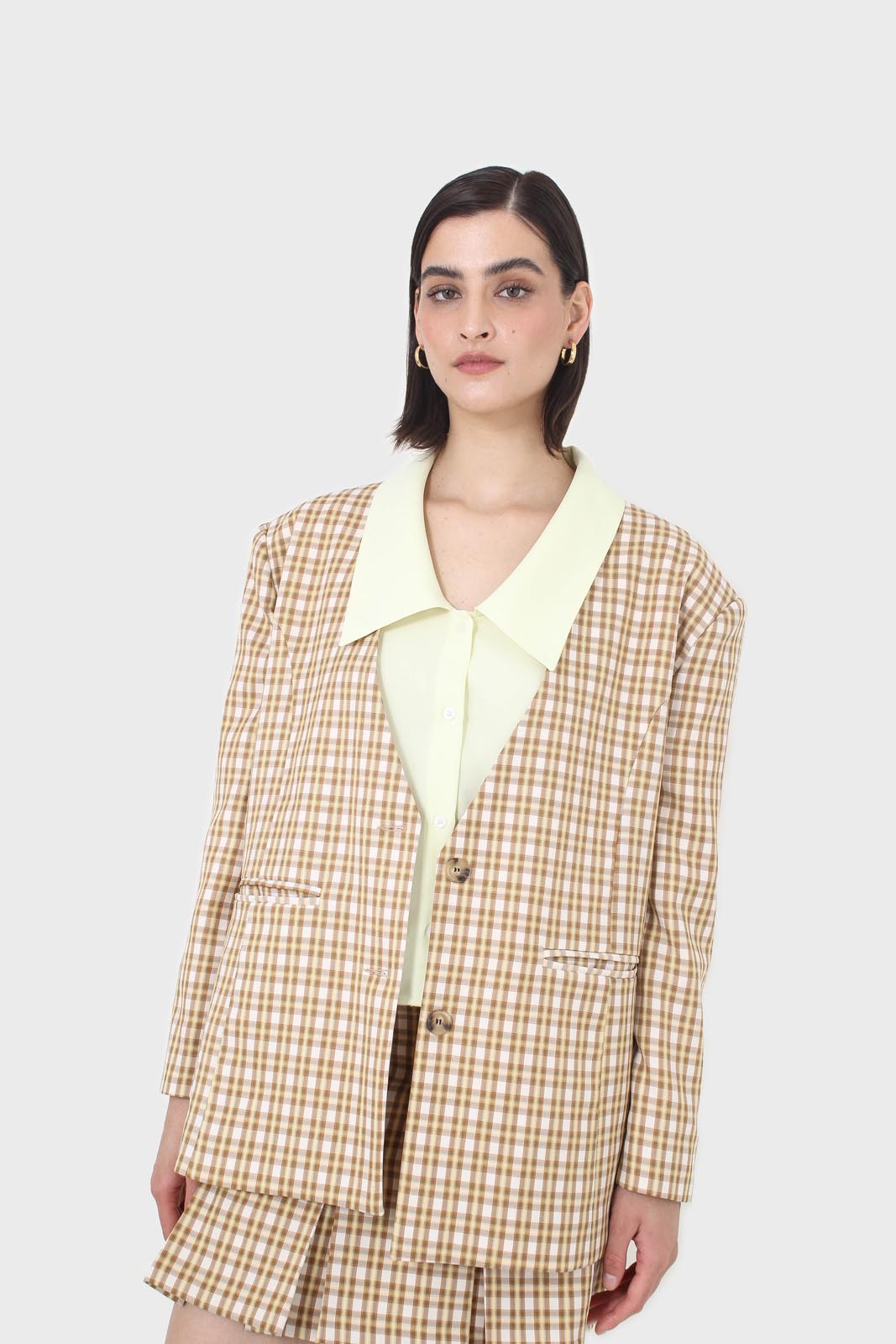 Yellow and camel checked blazer