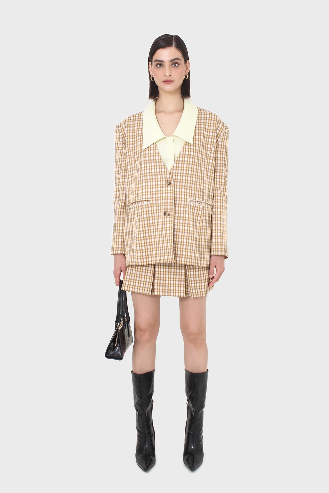 Yellow and camel checked blazer