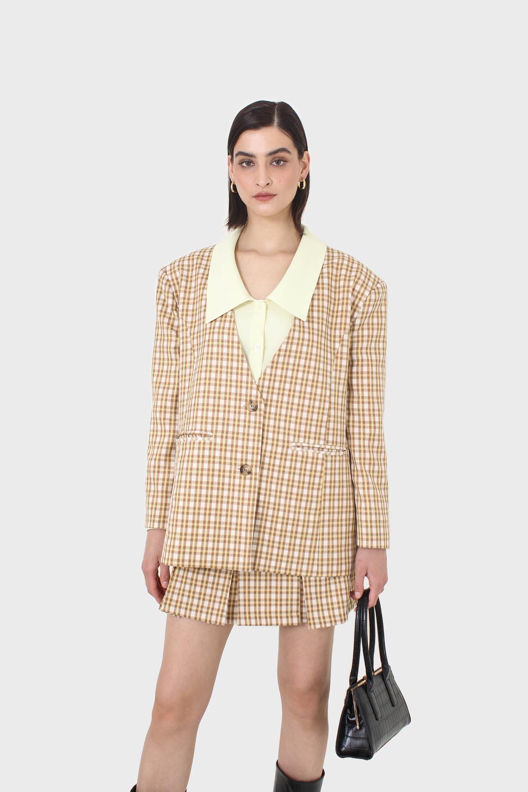 Yellow and camel checked blazer