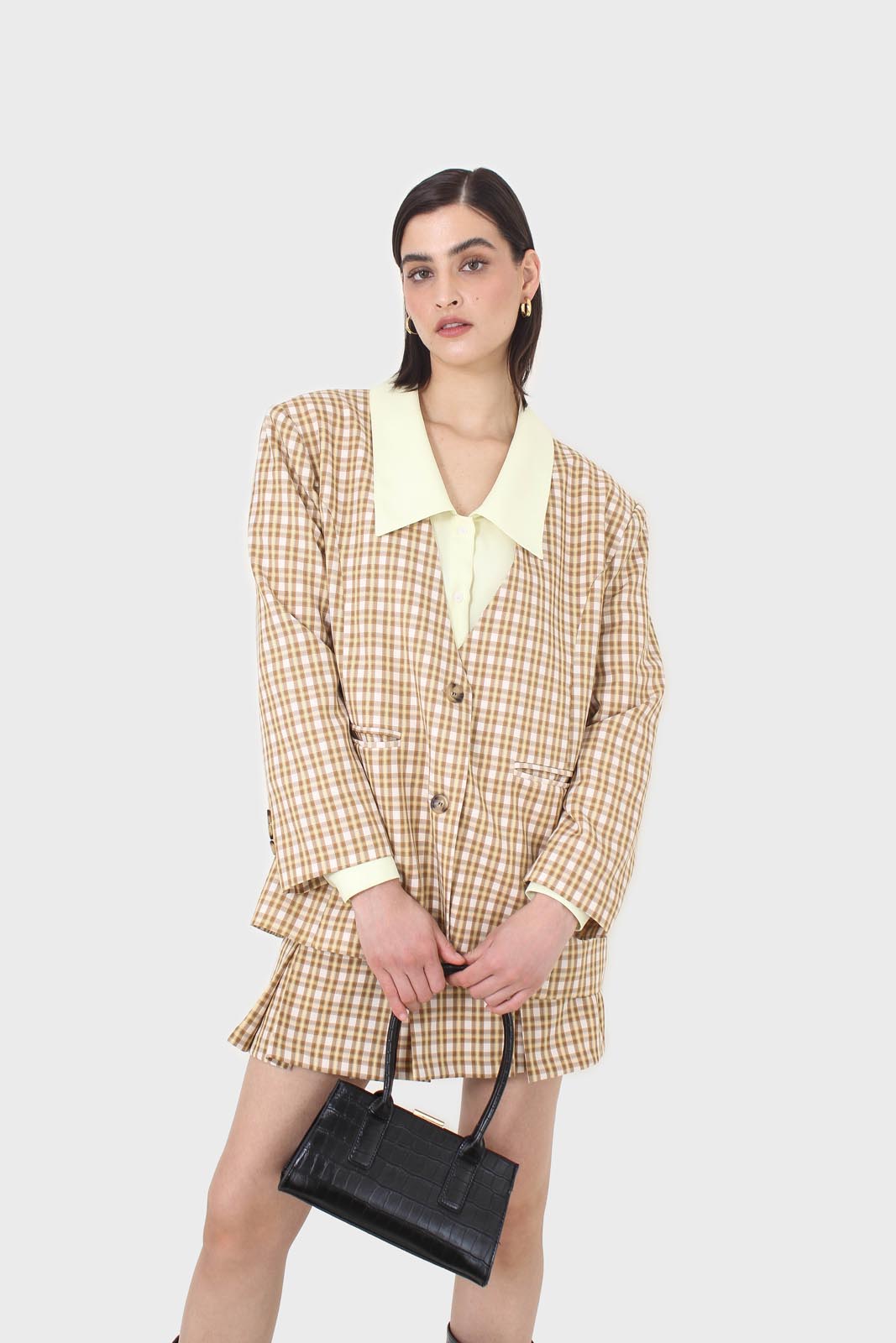 Yellow and camel checked blazer