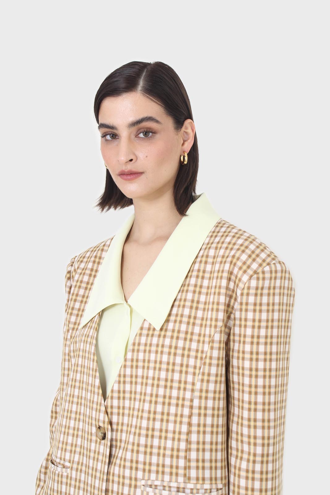 Yellow and camel checked blazer