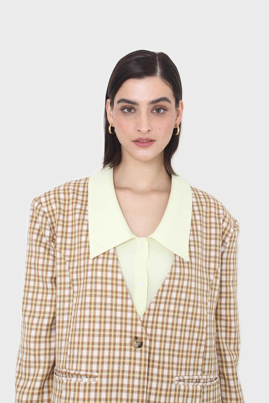 Yellow and camel checked blazer