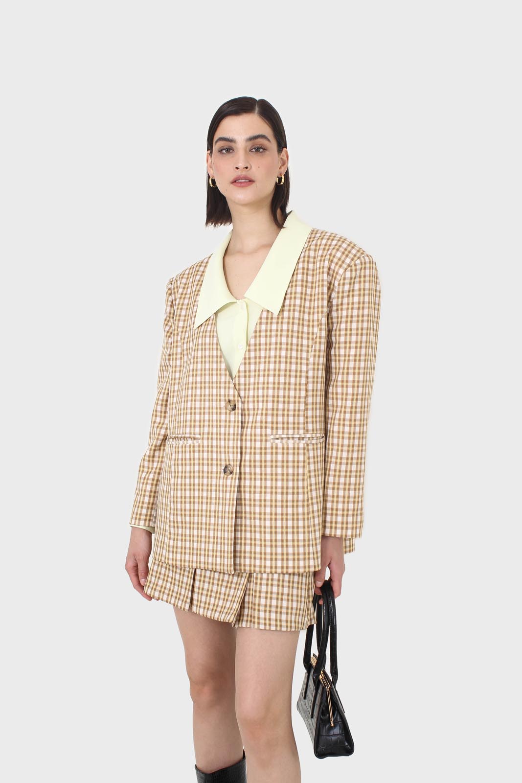 Yellow and camel checked skirt