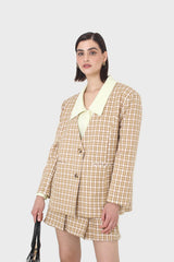 Yellow and camel checked skirt
