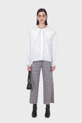 White large pointed collar cotton blouse