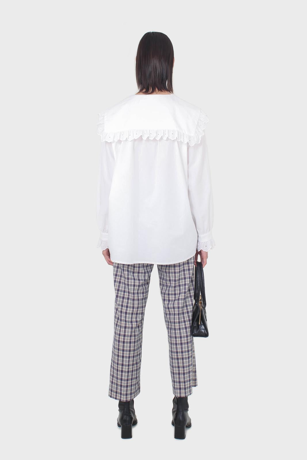 White large pointed collar cotton blouse