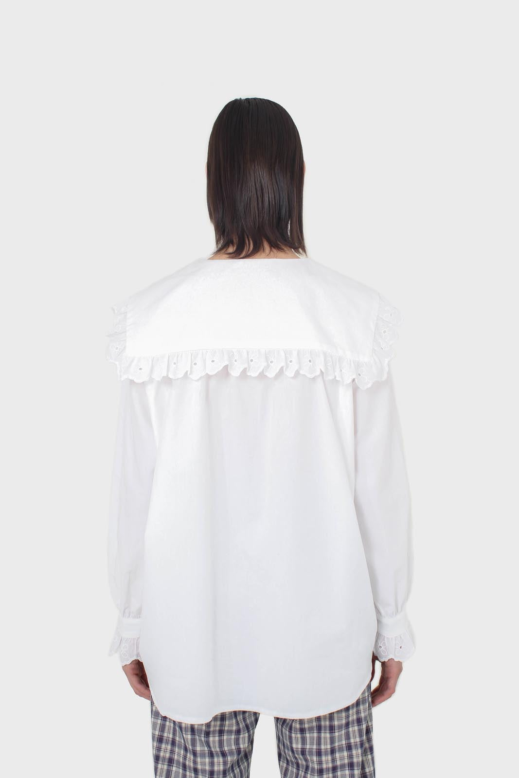 White large pointed collar cotton blouse