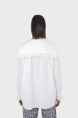 White large pointed collar cotton blouse