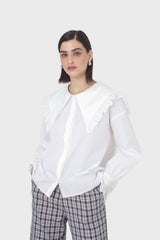 White large pointed collar cotton blouse