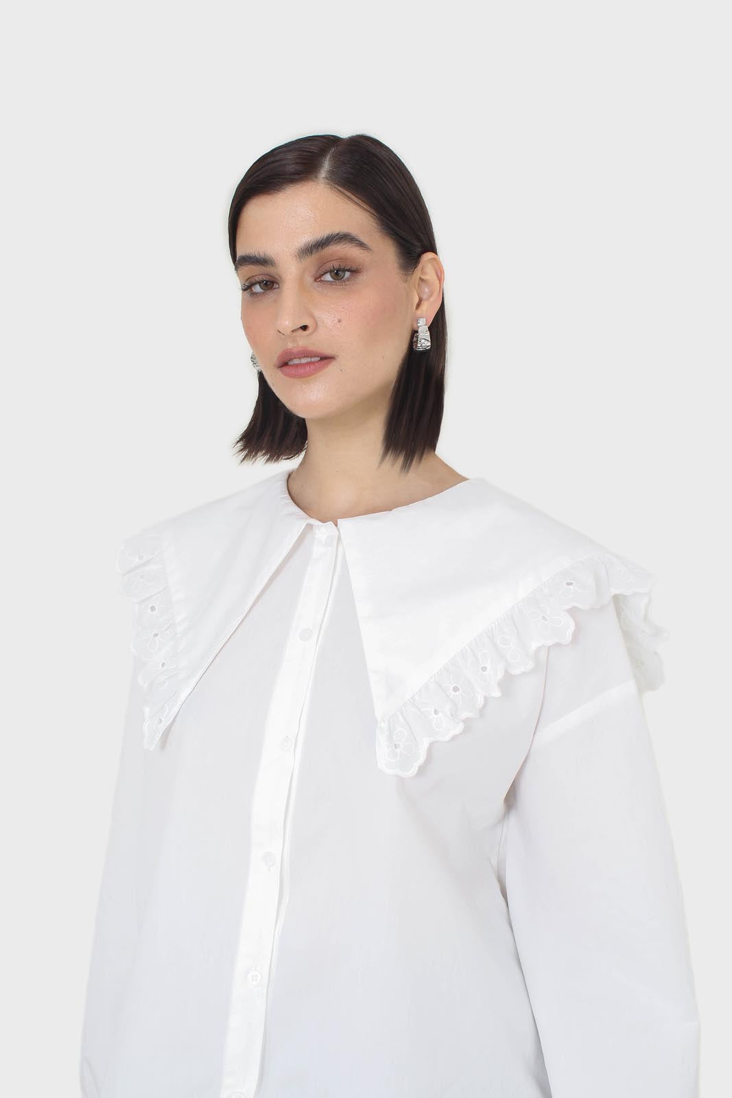 White large pointed collar cotton blouse