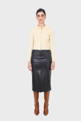 Pale yellow zip up fitted knit top