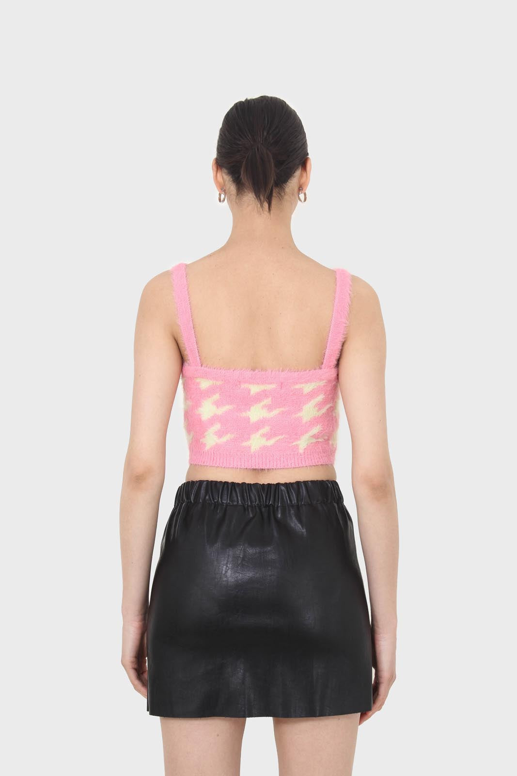 Pink and cream houndstooth fuzzy bralette