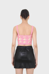 Pink and cream houndstooth fuzzy bralette