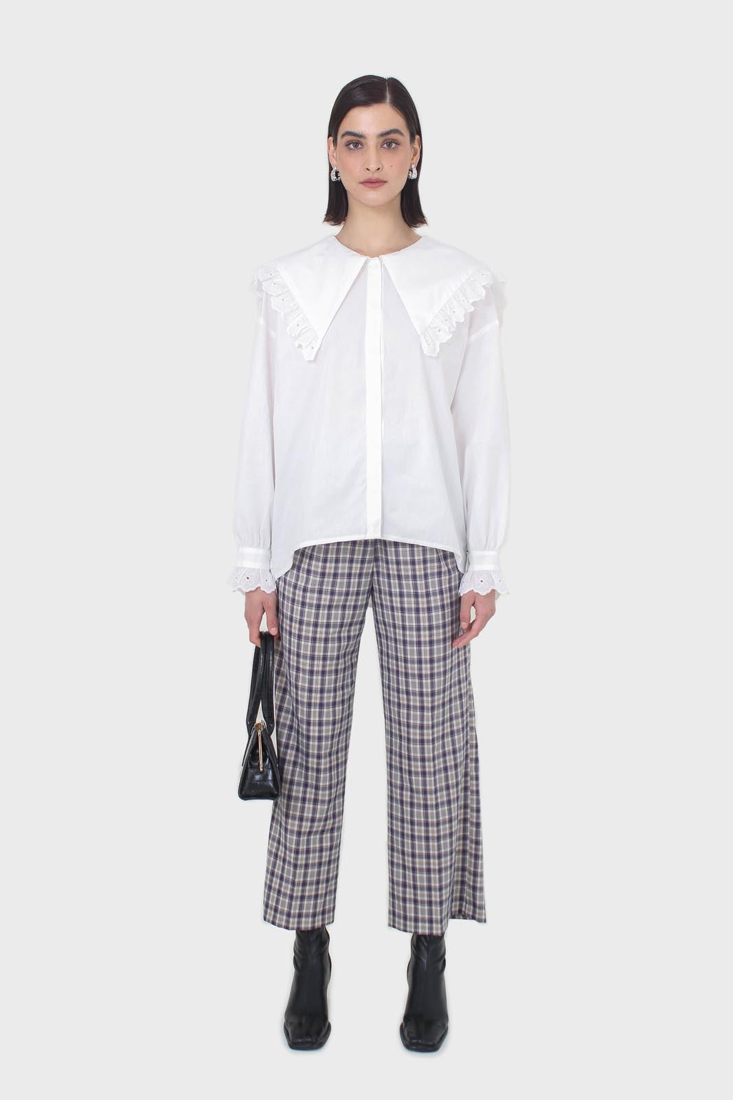 Purple plaid wide leg trousers