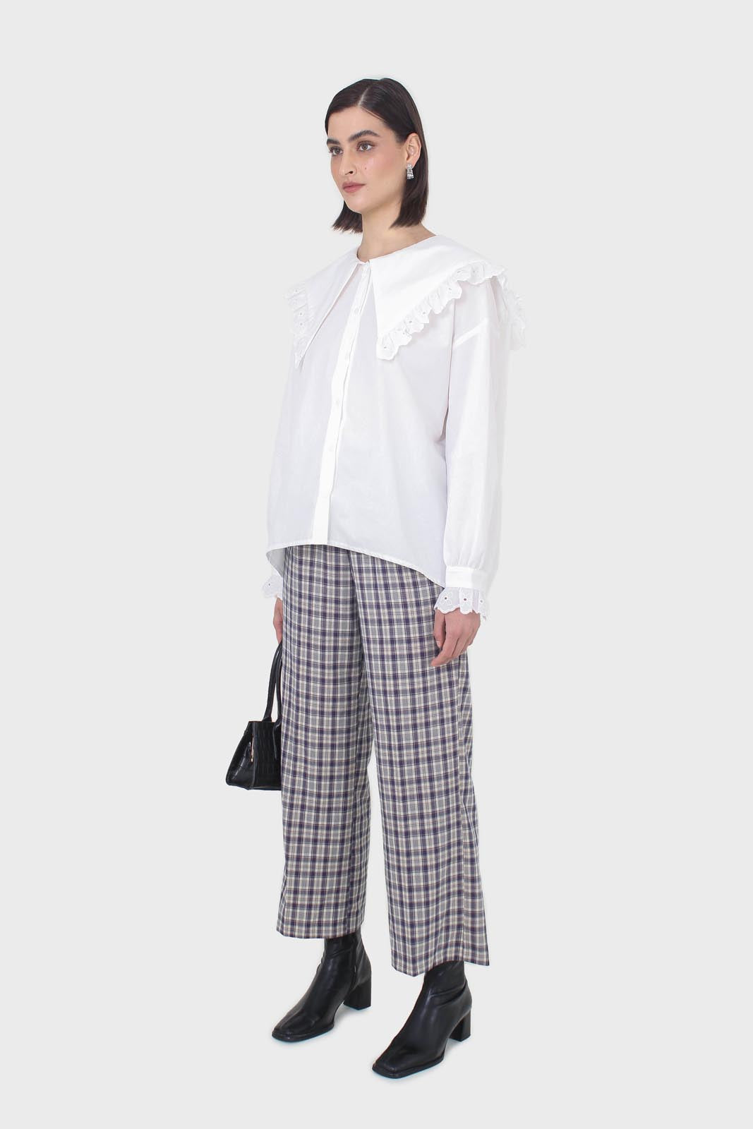Purple plaid wide leg trousers