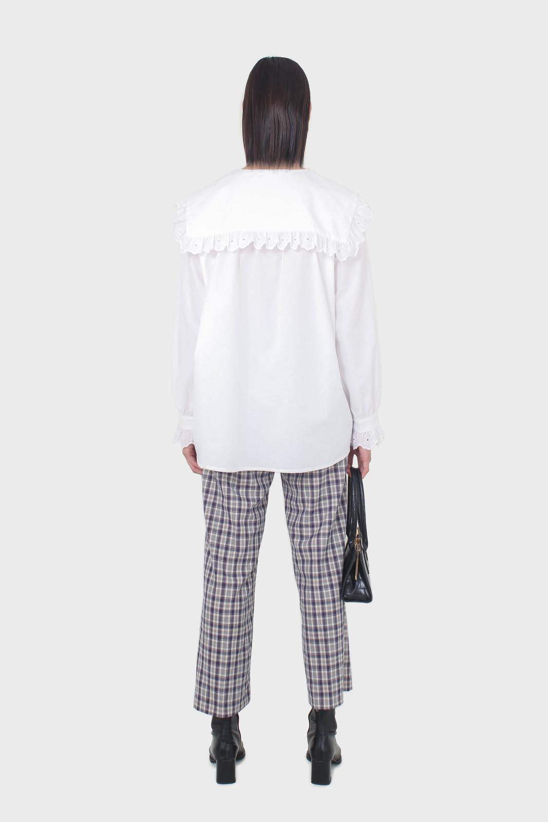 Purple plaid wide leg trousers