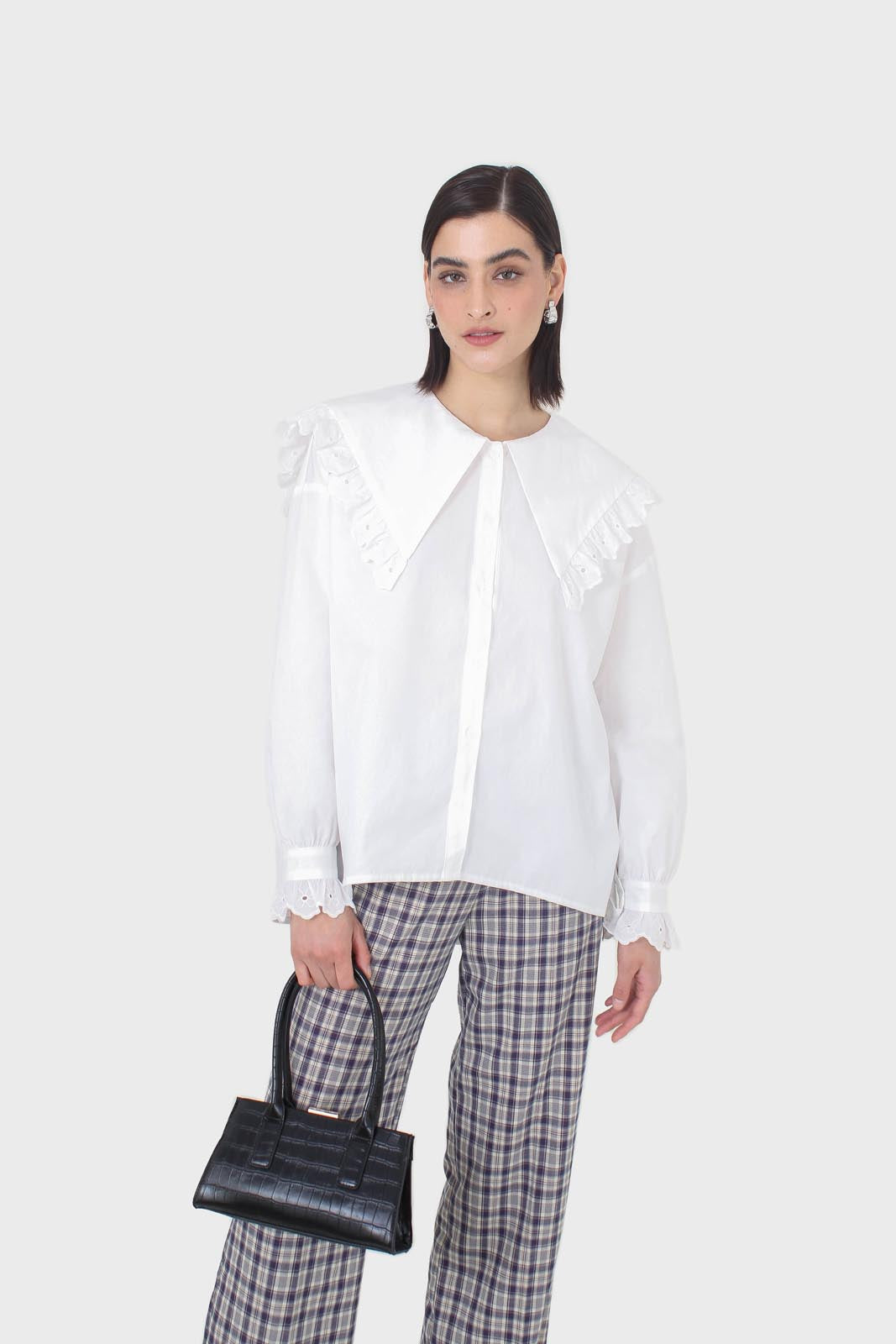 Purple plaid wide leg trousers