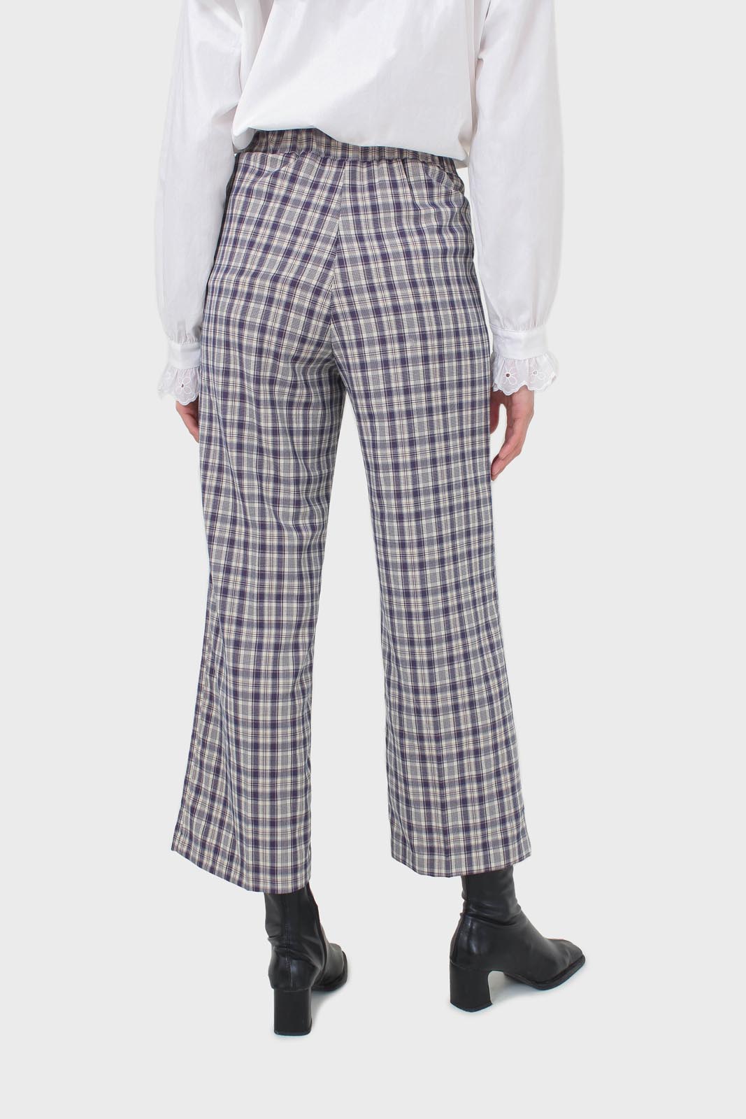 Purple plaid wide leg trousers