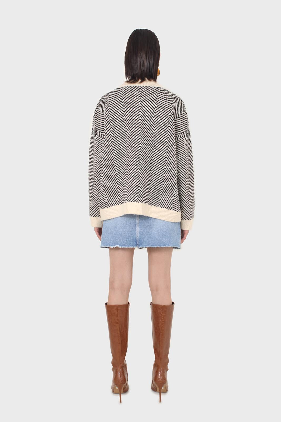 Ivory and black herringbone cardigan