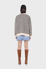 Ivory and black herringbone cardigan