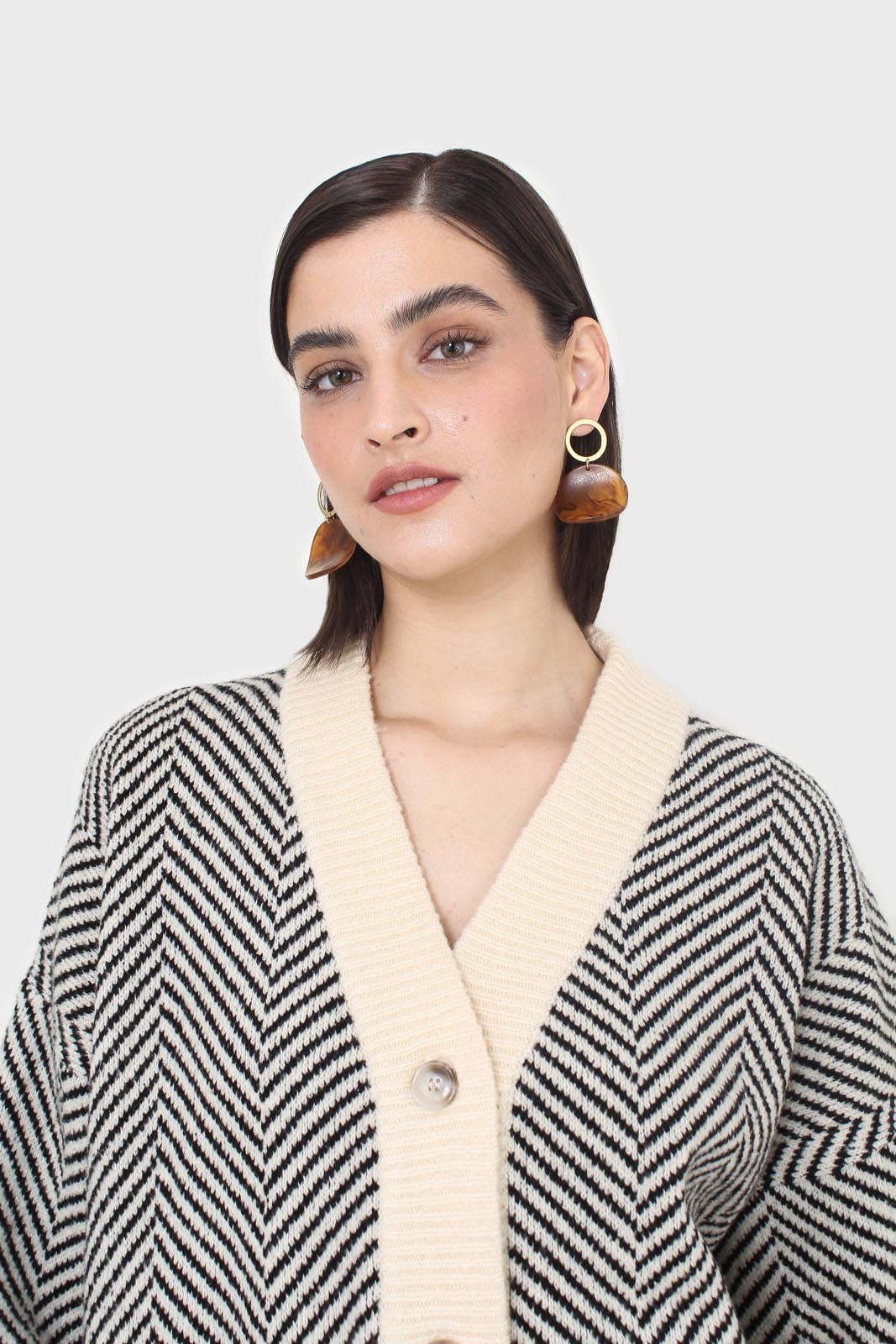 Ivory and black herringbone cardigan
