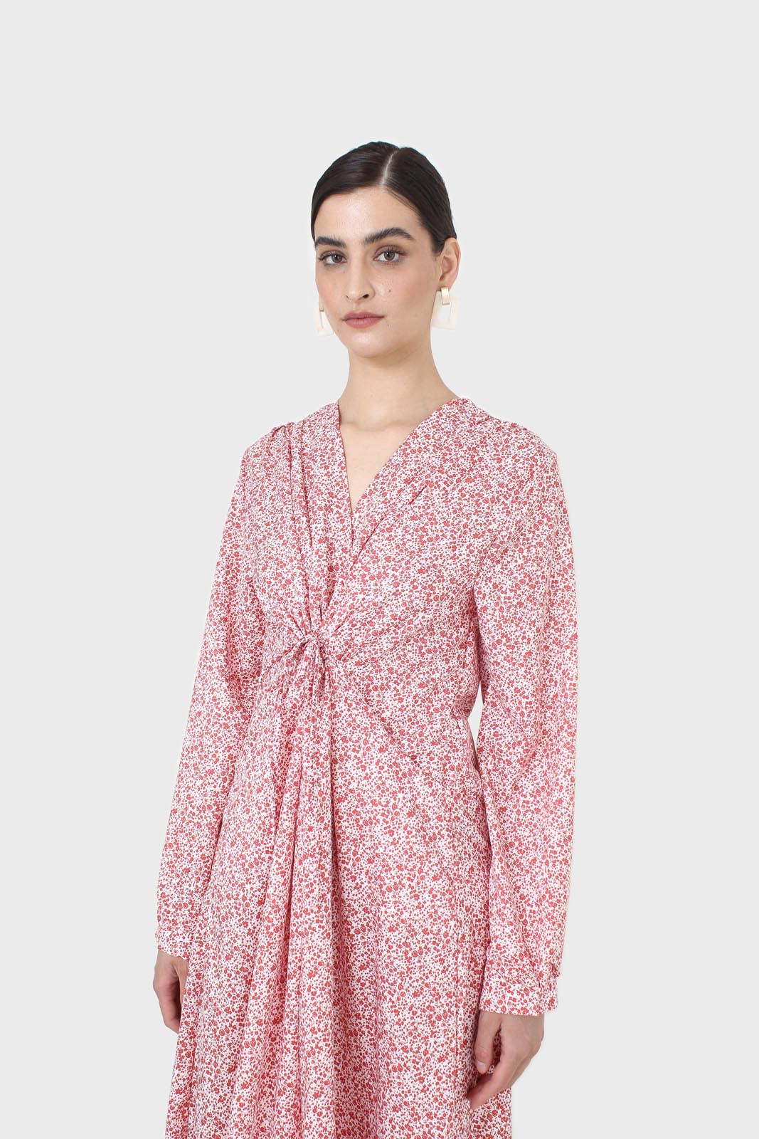 Pink and ivory floral print tie back maxi dress