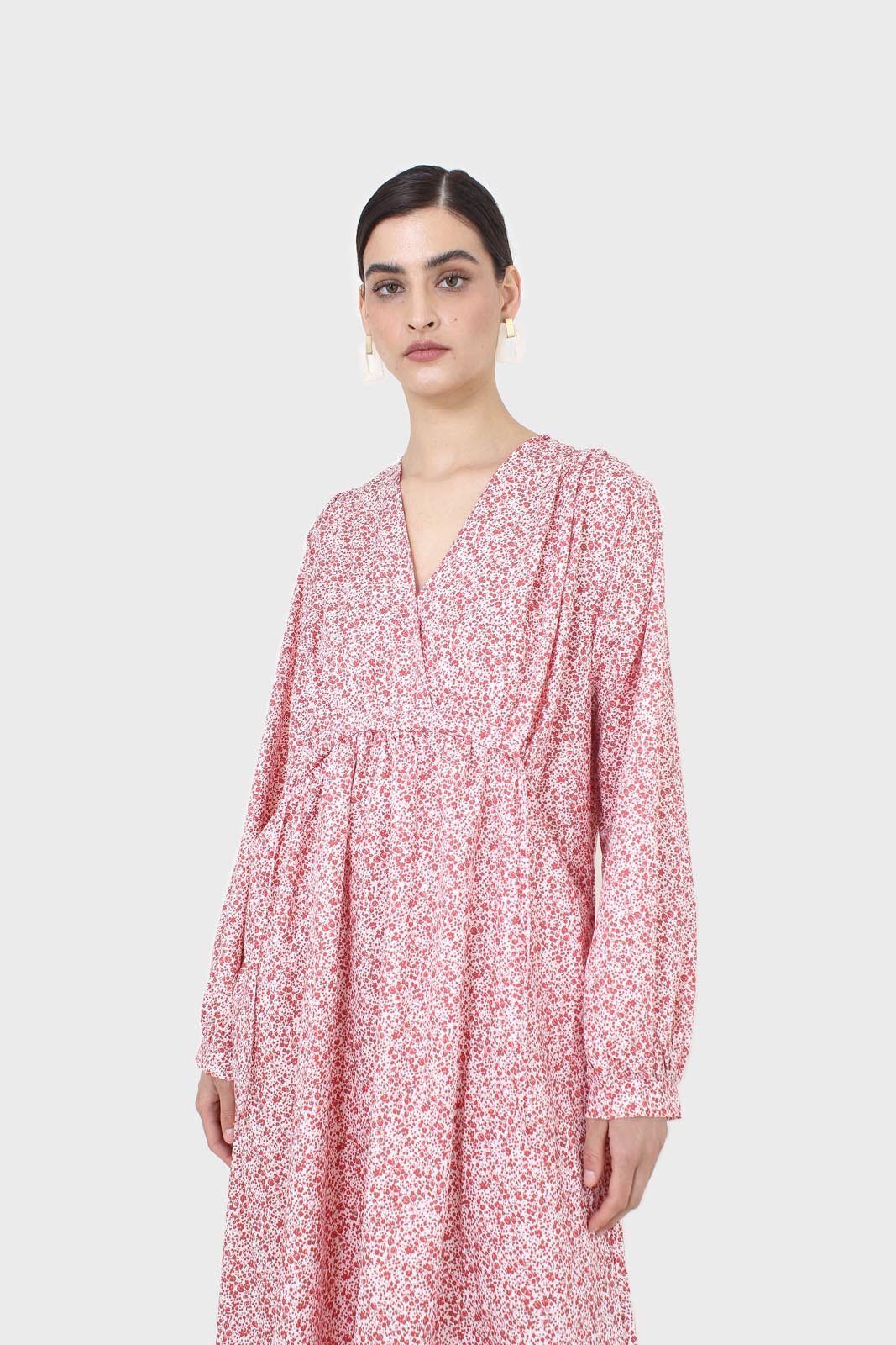 Pink and ivory floral print tie back maxi dress