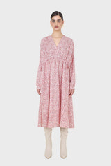 Pink and ivory floral print tie back maxi dress